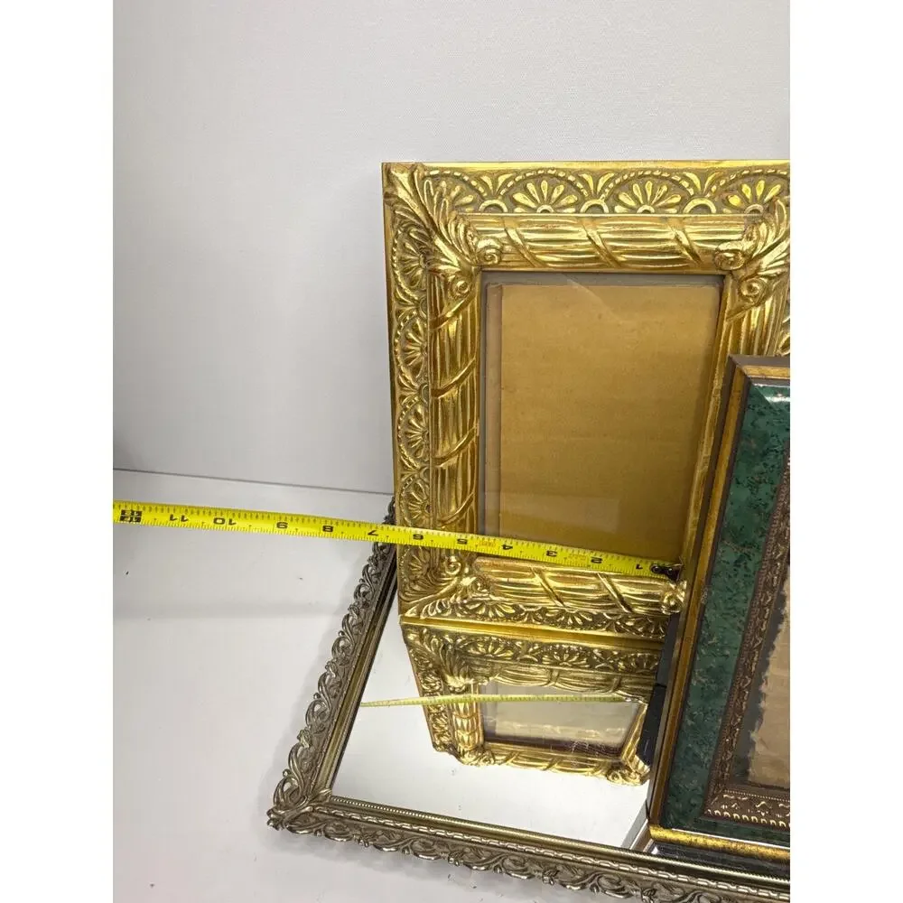 Set of two ornate vintage gold and green frames